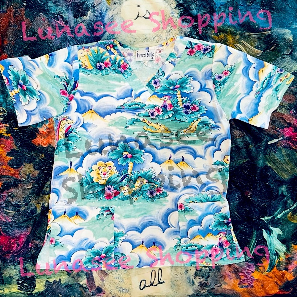 Colorful safari animals vintage Scrub Top